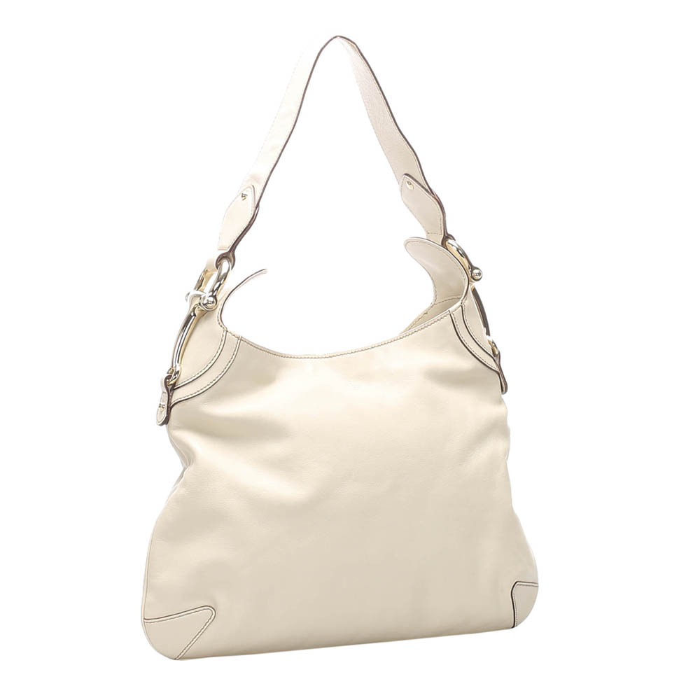 

Gucci White Horsebit Leather Creole Hobo Bag