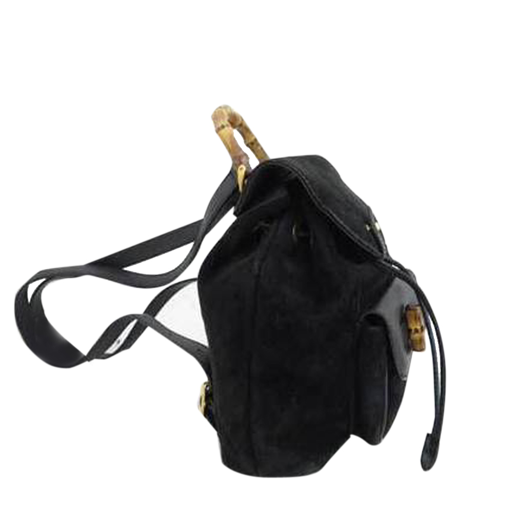 

Gucci Black Suede Bamboo Backpack