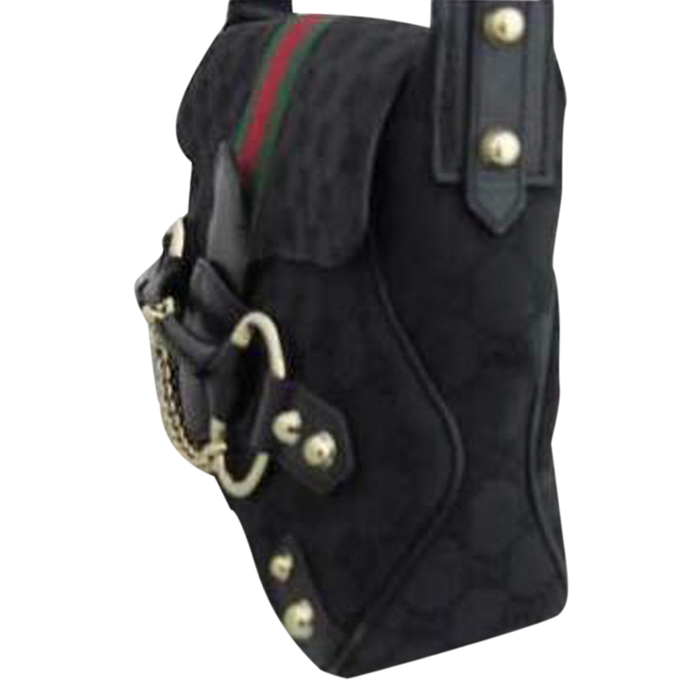 

Gucci Black GG Canvas Vintage Horsebit Shoulder Bag
