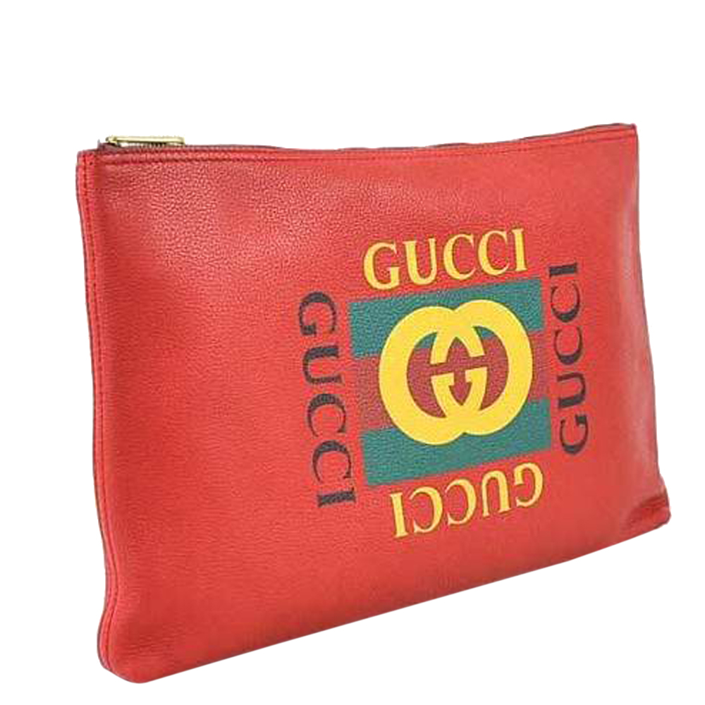 

Gucci Red Leather Logo Printed Clutch