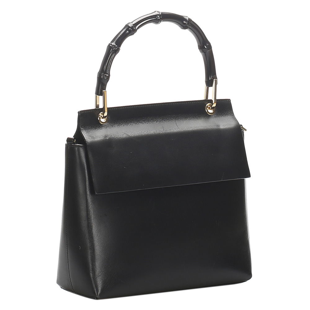 

Gucci Black Calf Leather Bamboo Top Handle Bag