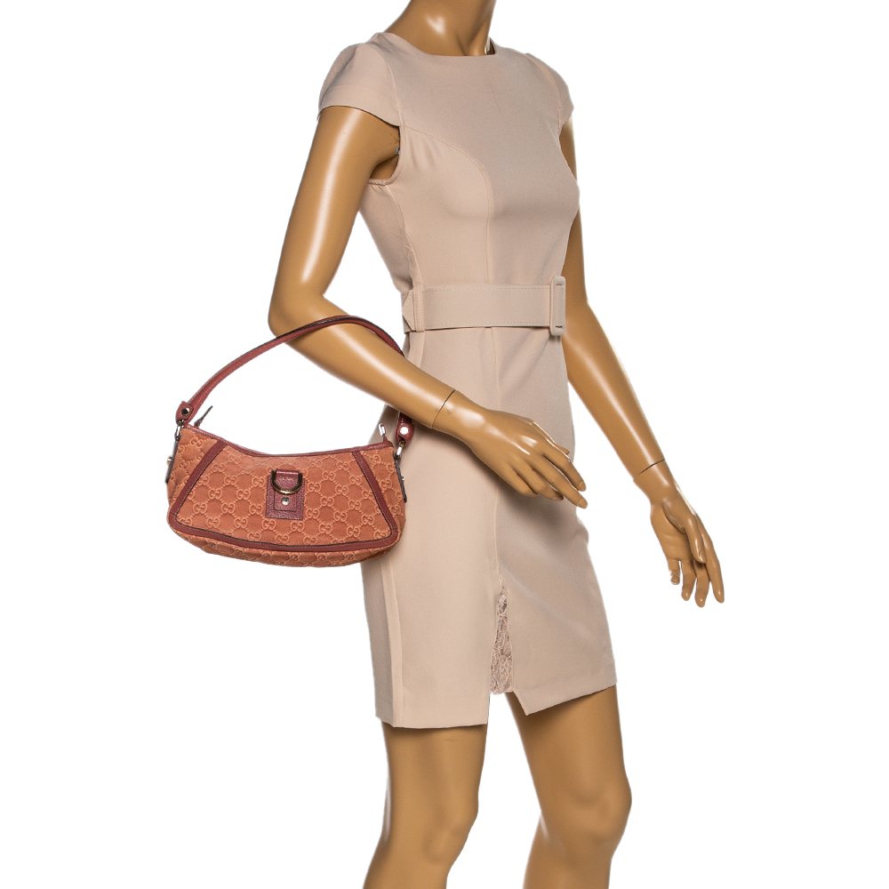 

Gucci Orange GG Suede and Leather Abbey D-Ring Pochette Bag