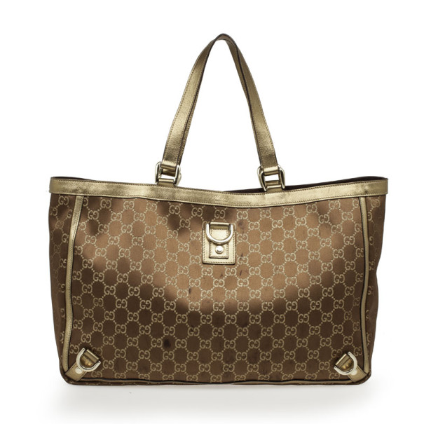Pre Owned Gucci Bronze Metallic Monogram Abbey Tote