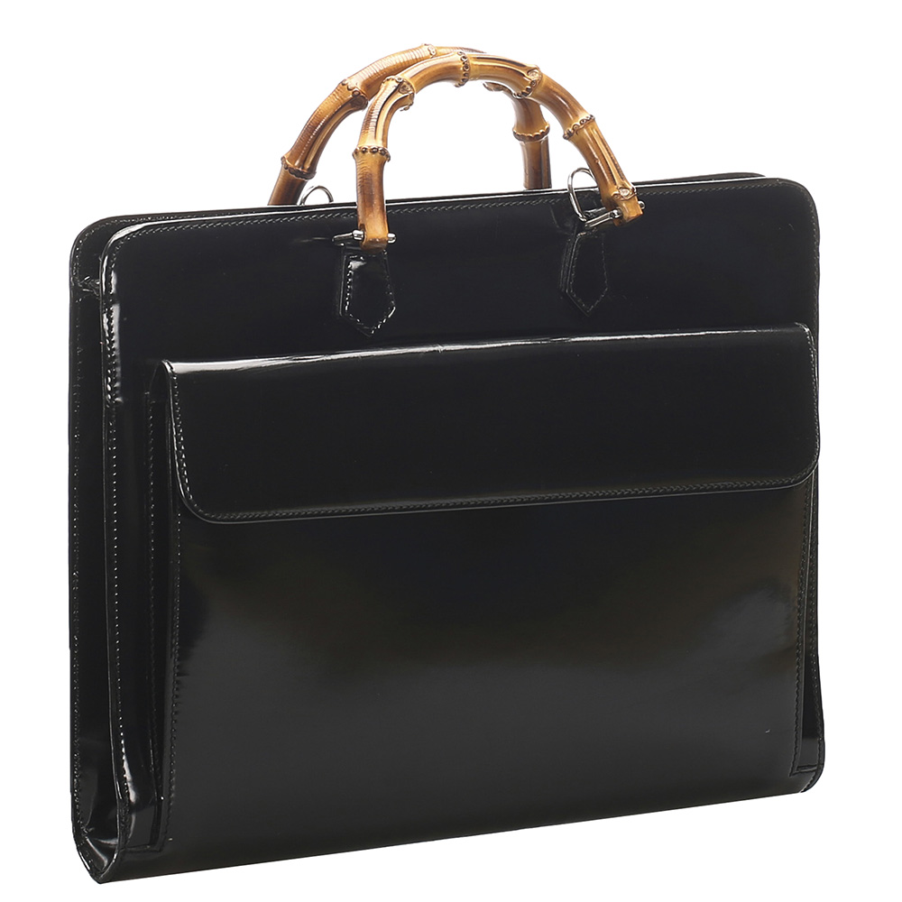 

Gucci Black Patent Leather Bamboo Briefcase Bag