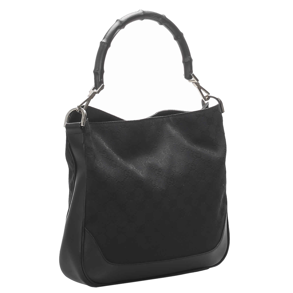 

Gucci Black Canvas Bamboo Top Handle Bag