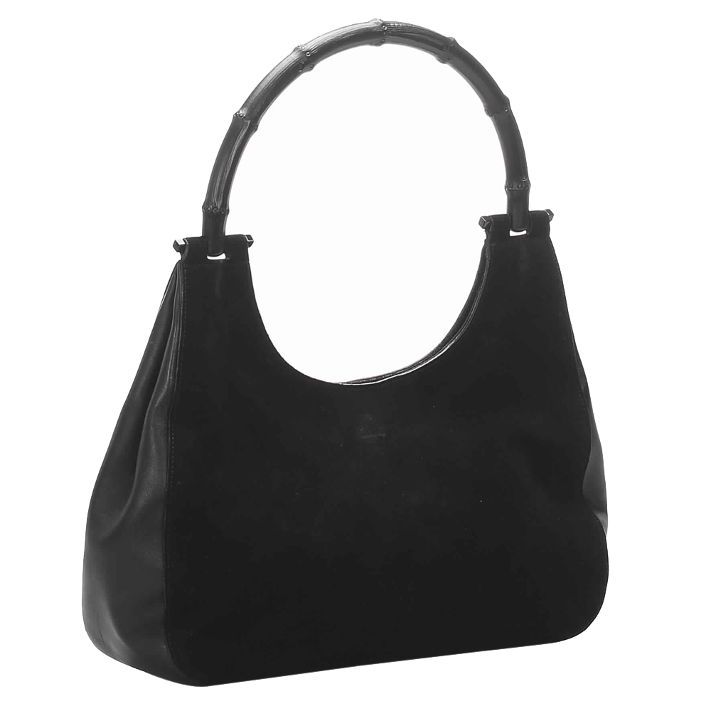 

Gucci Black Suede Bamboo Top Handle Bag