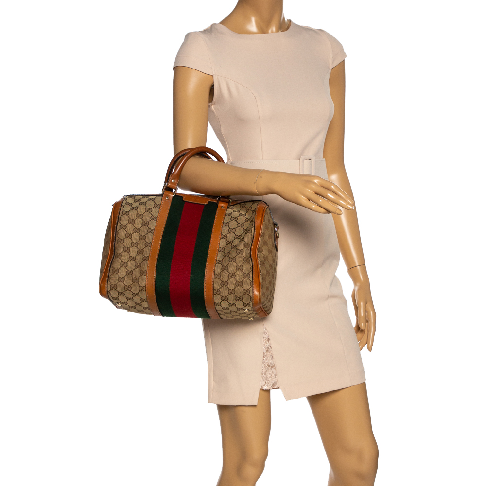 

Gucci Brown GG Canvas and Leather Medium Vintage Web Boston Bag