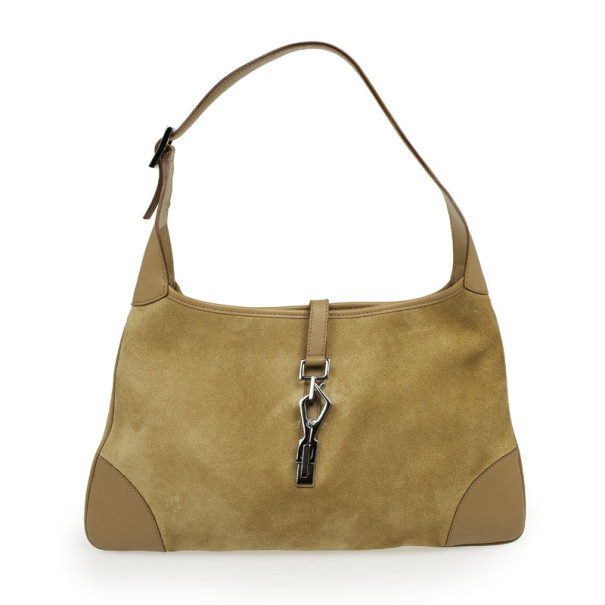 مملوكة مسبقًا Gucci Beige Suede Large Jackie O Shoulder Bag