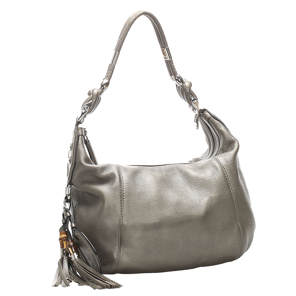 

Gucci Silver Leather Techno Horsebit Hobo