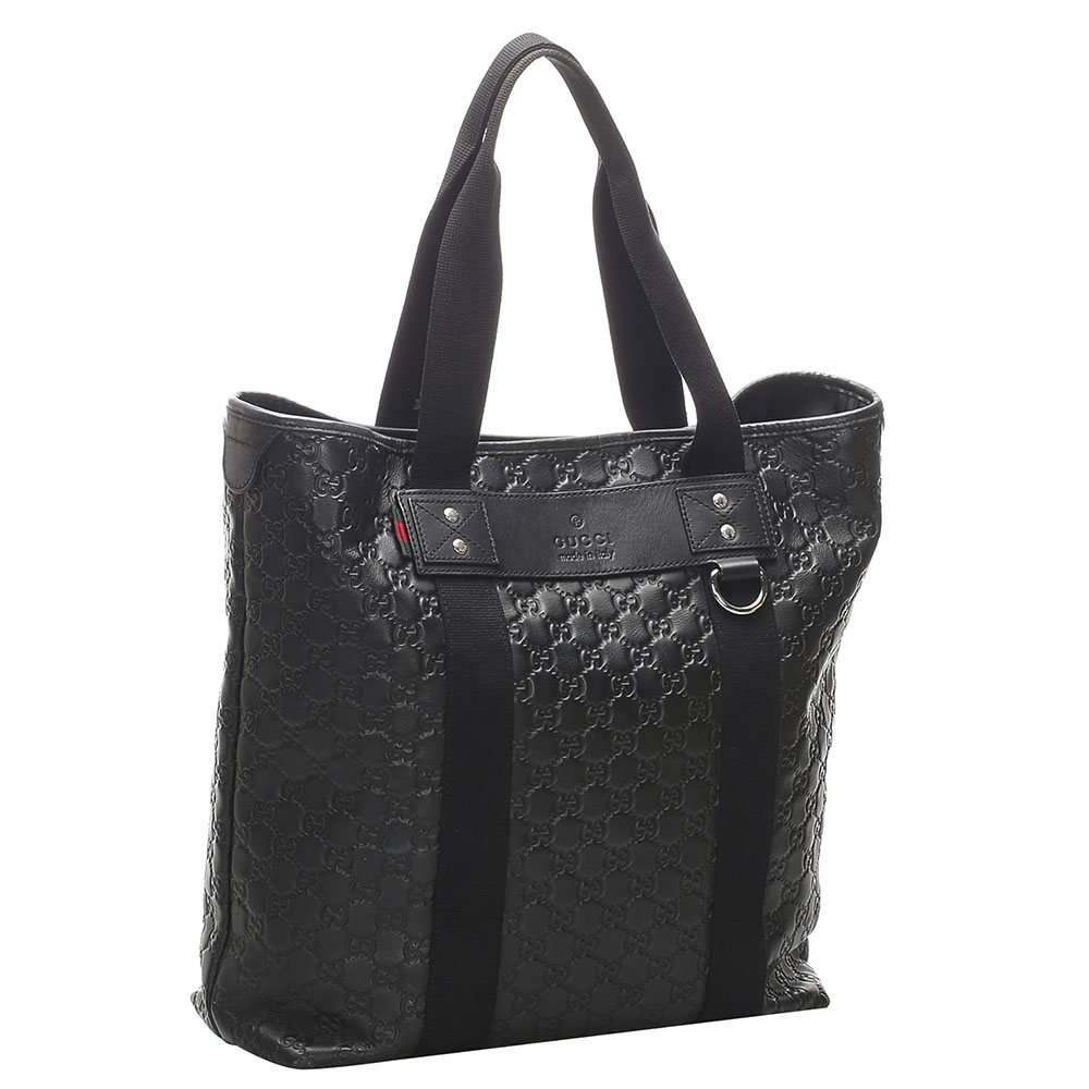 

Gucci Black Guccissima Leather Web Tote Bag