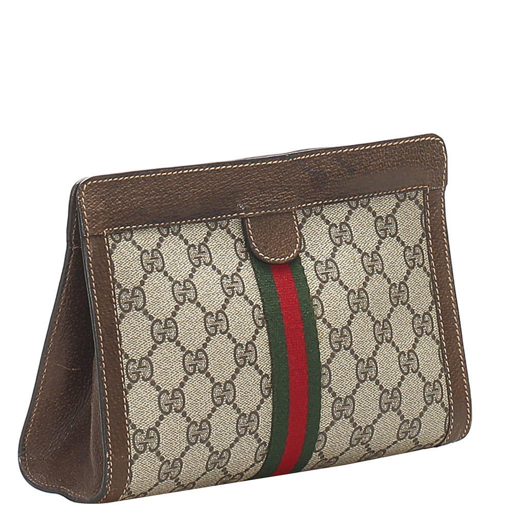 

Gucci Brown/Beige GG Canvas Web Clutch Bag