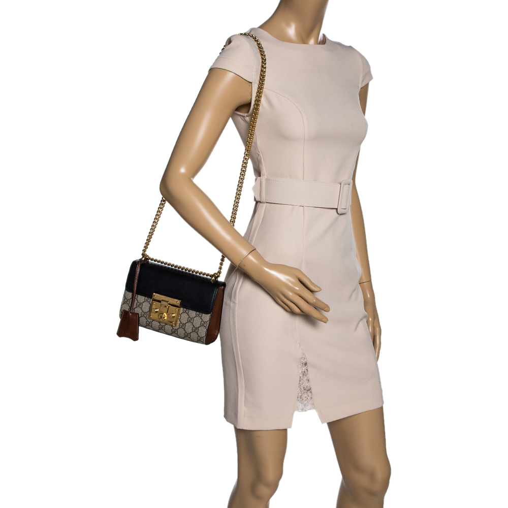 

Gucci Black/Beige GG Supreme Canvas and Leather Small Padlock Shoulder Bag, Multicolor