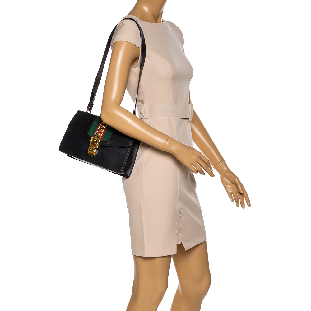 

Gucci Black Leather Small Web Chain Sylvie Shoulder Bag