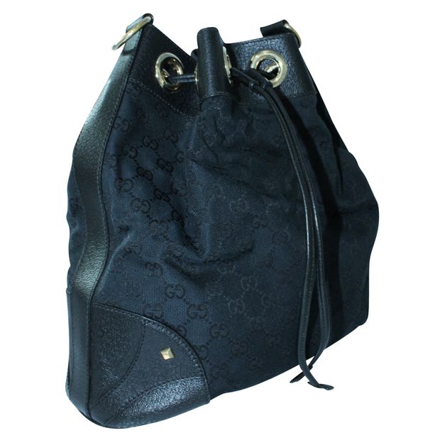 

Gucci Black Canvas Leather Drawstring Shoulder Bag