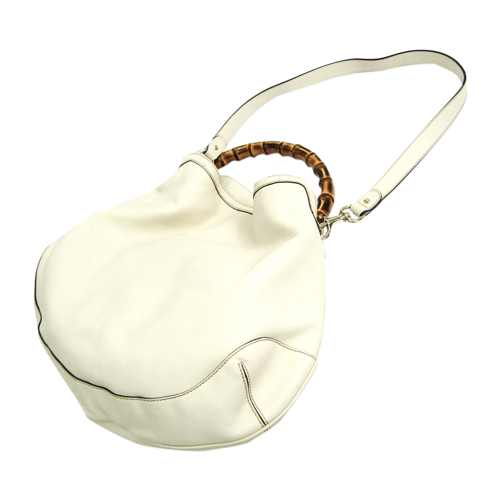 

Gucci White Leather Bamboo Hobo Bag