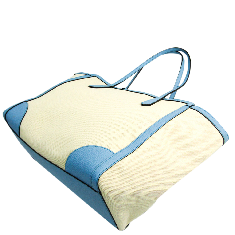 

Gucci White/Blue Leather  Swing Tote Bag