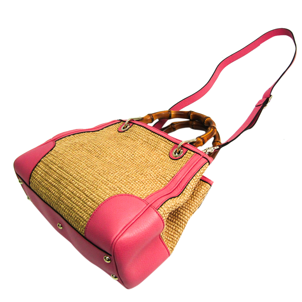 

Gucci Beige/Pink Straw Bamboo Shopper Shoulder Bag