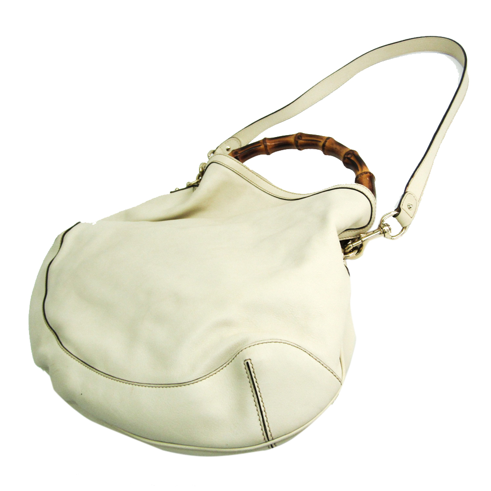 

Gucci White Leather Bamboo Hobo Bag