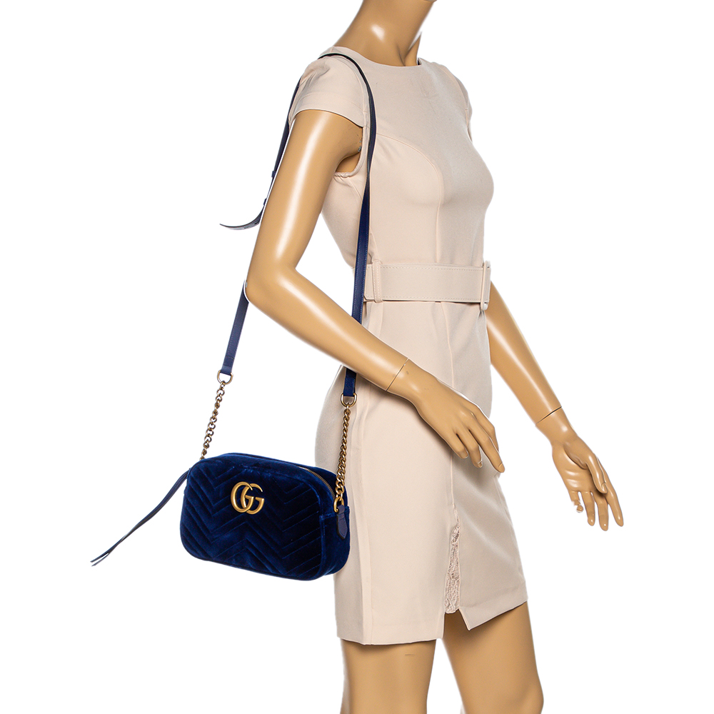

Gucci Blue GG Matelasse Velvet and Leather GG Marmont Shoulder Bag