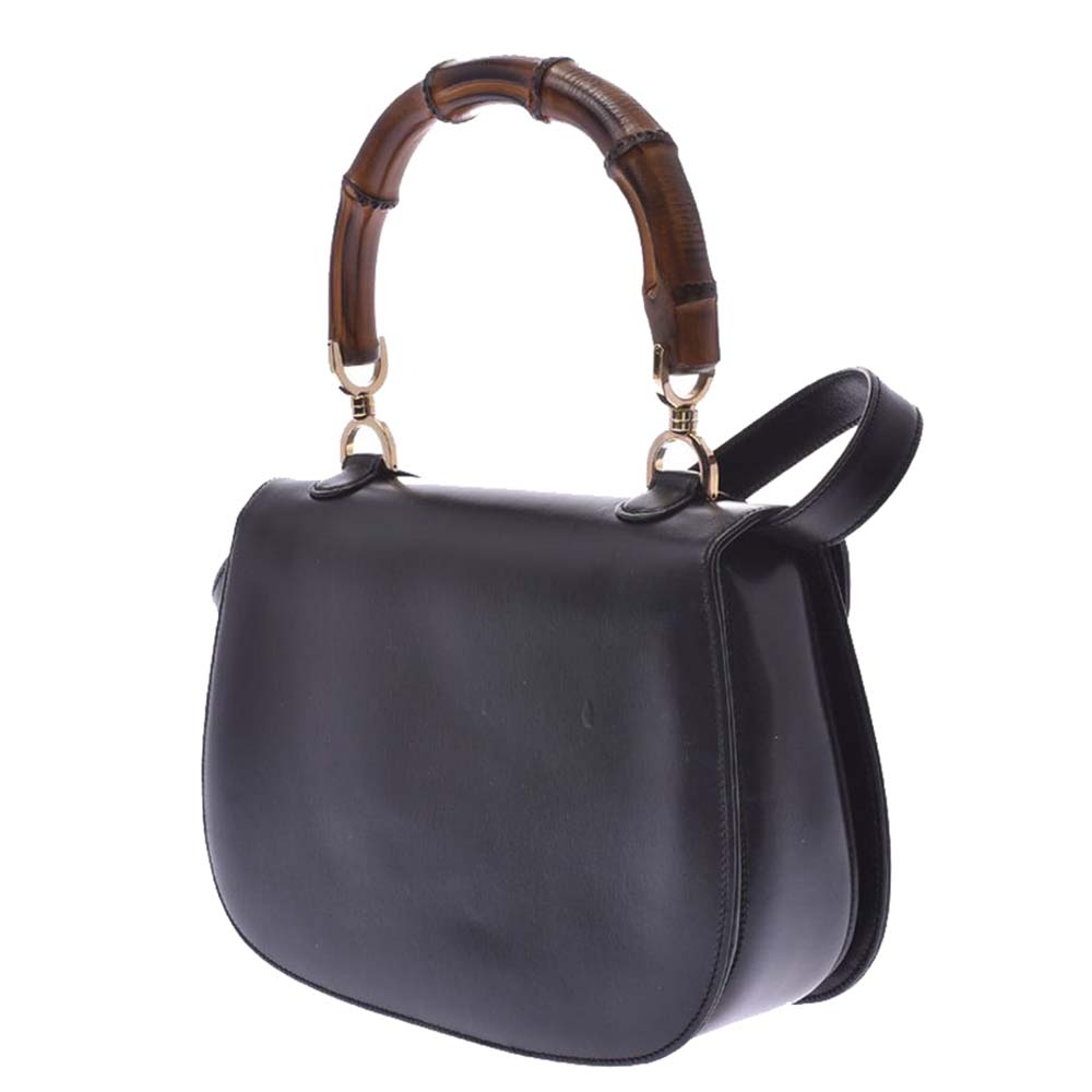 

Gucci Black Leather Bamboo Top Handle Bag