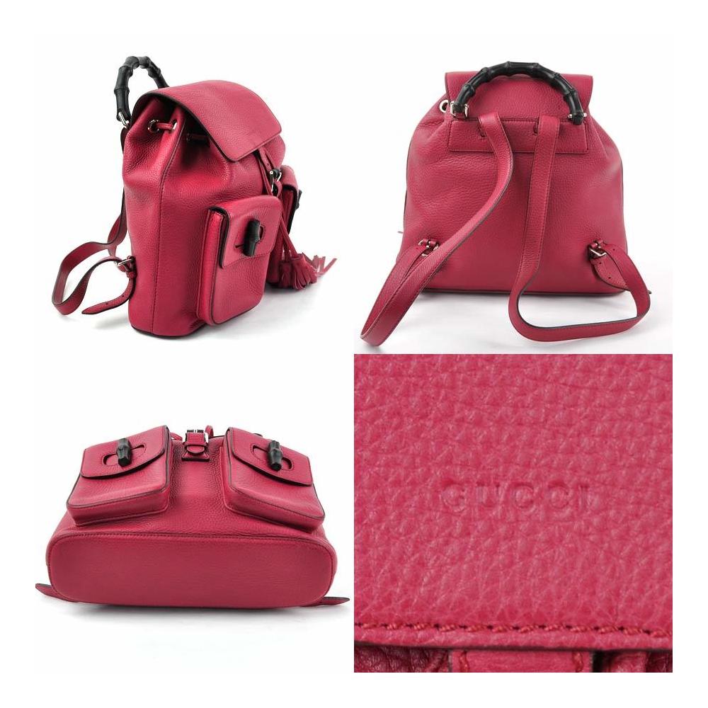 

Gucci Pink Leather Tassel Bamboo Daily Backpack