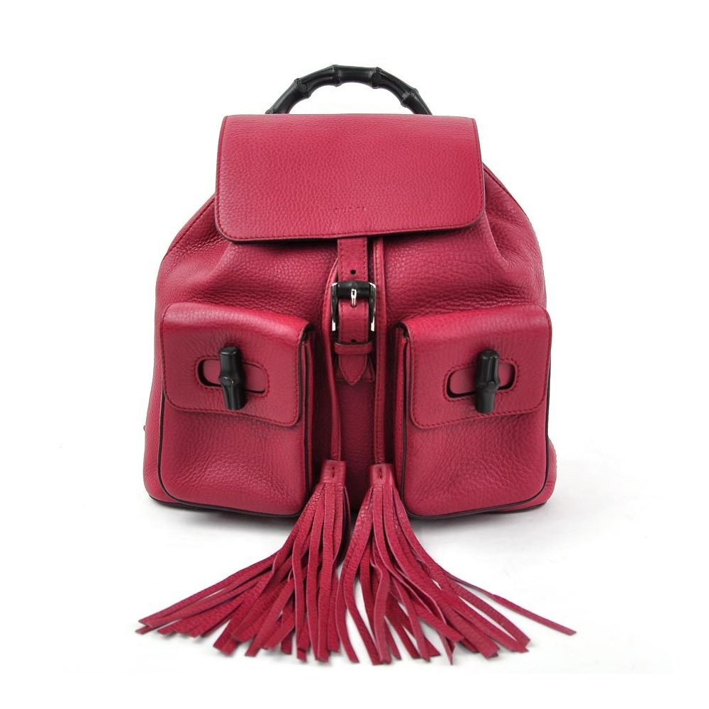 Click to view more detailed imagery on our partner's website Pre-owned Gucci Pink Leather Tassel Bamboo Daily Backpack