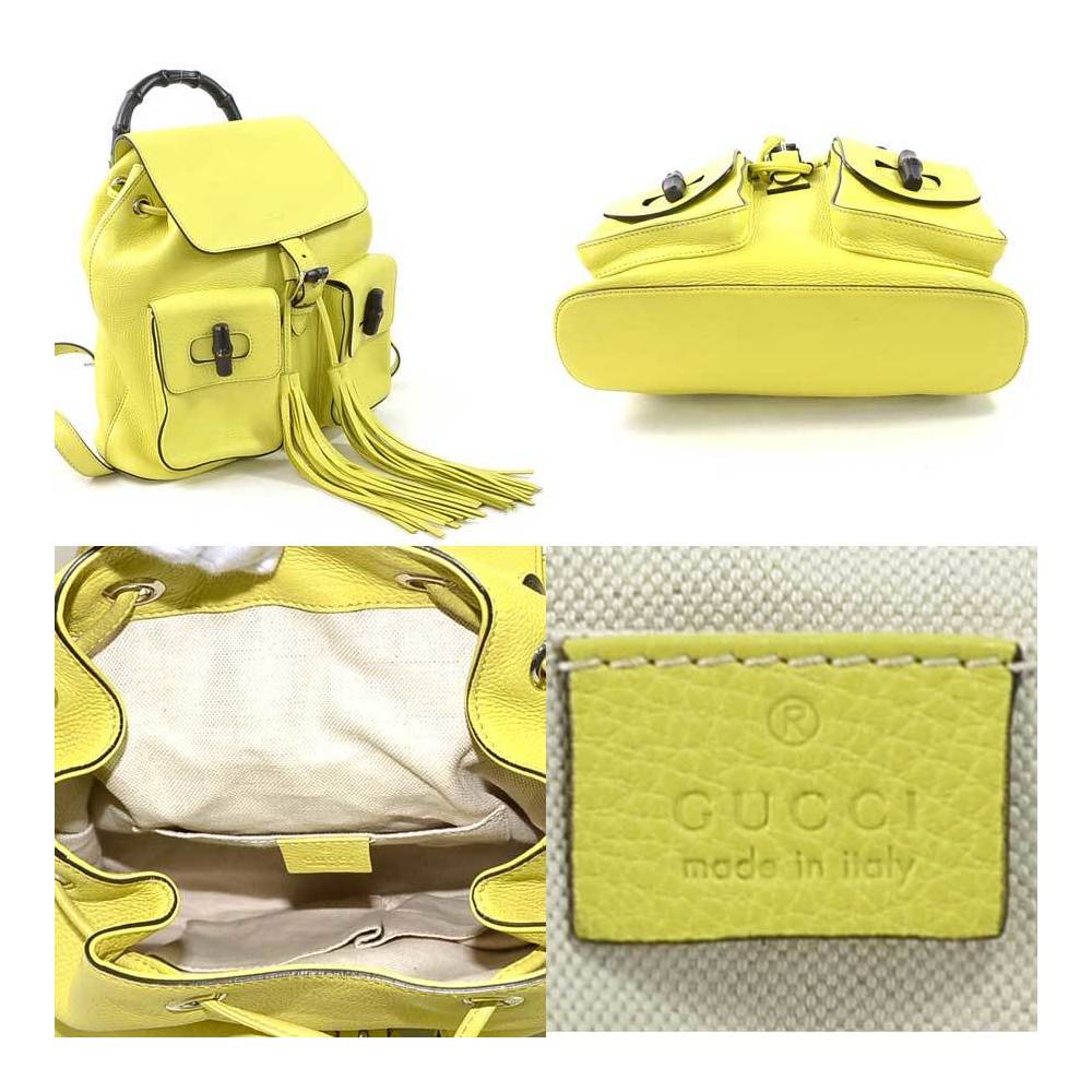 

Gucci Yellow Leather Tassel Bamboo Daily Backpack