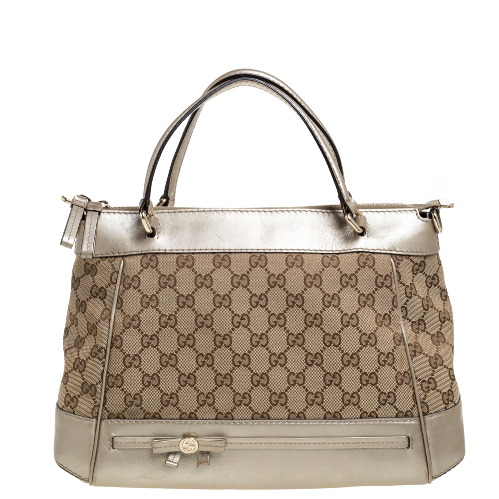 Gucci Gold/Beige GG Canvas and Leather Mayfair Bow Tote Gucci | TLC