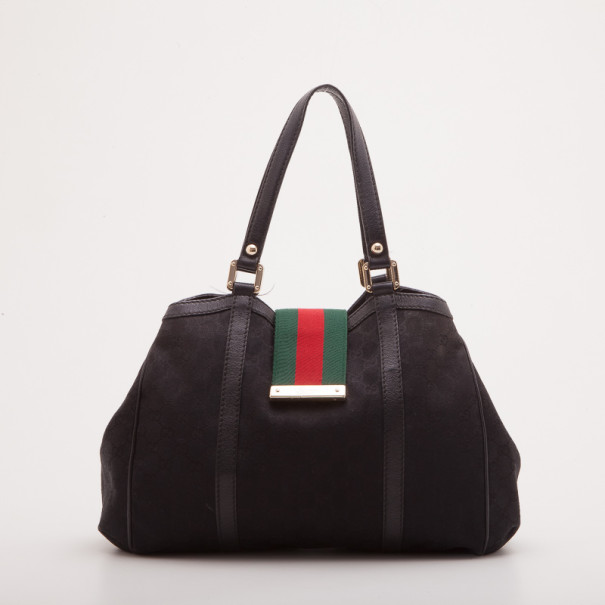 Gucci Black Monogram Ladies Web GG Large Tote Bag