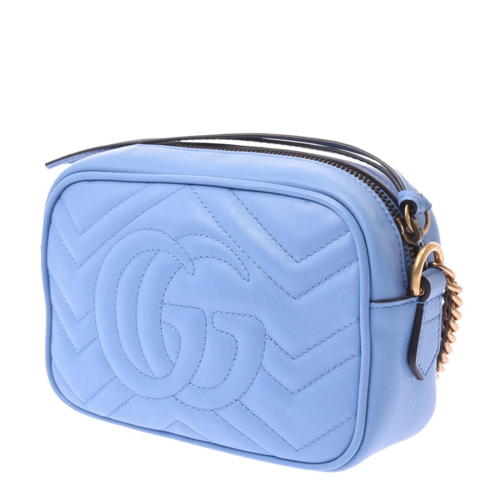 

Gucci Blue Calfskin Leather GG Marmont Mini Bag