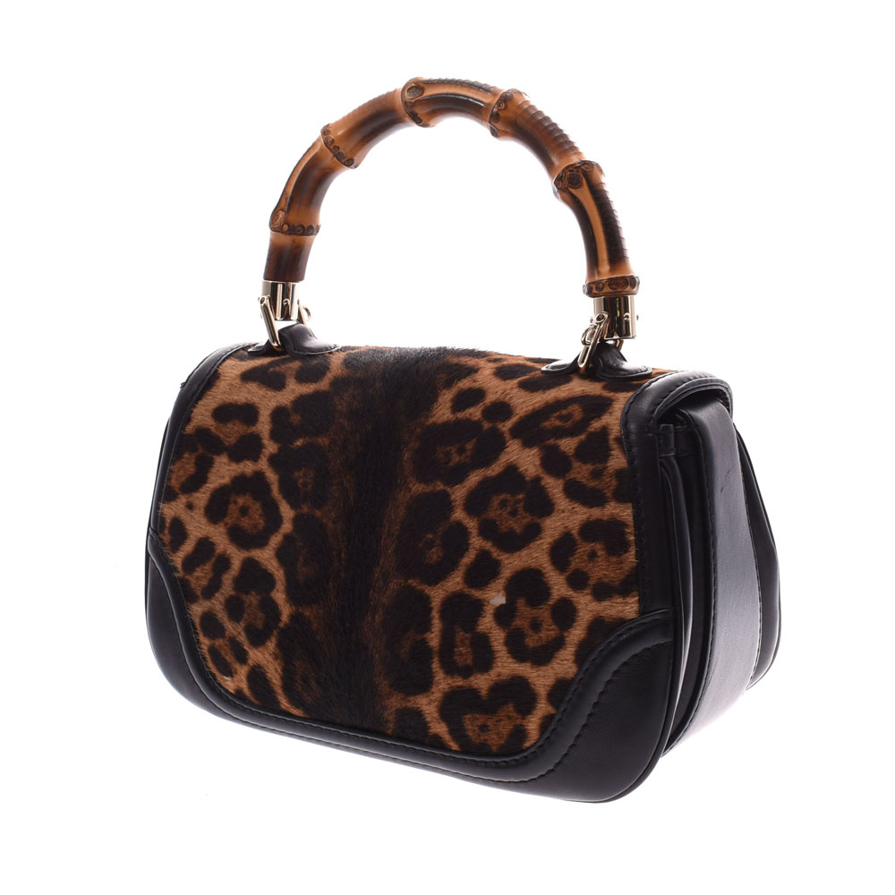 

Gucci Brown Ponyhair Leather Bamboo Animal Print Bag