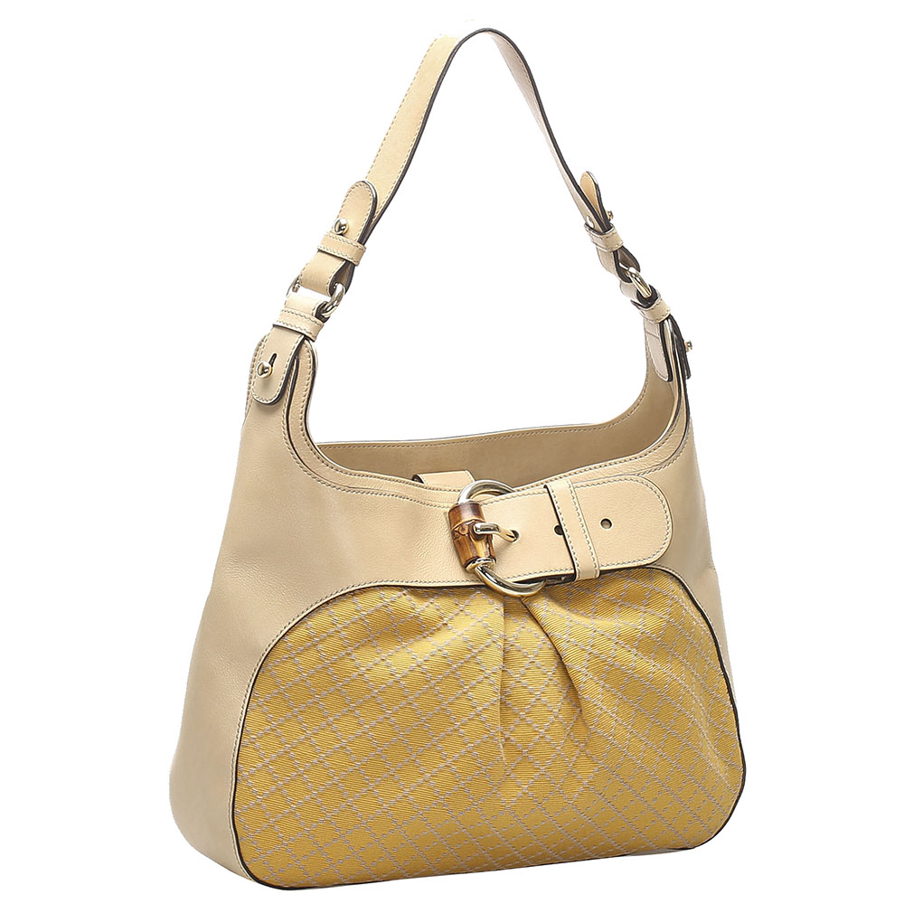 

Gucci Brown Diamante Canvas Bamboo Shoulder Bag, Beige