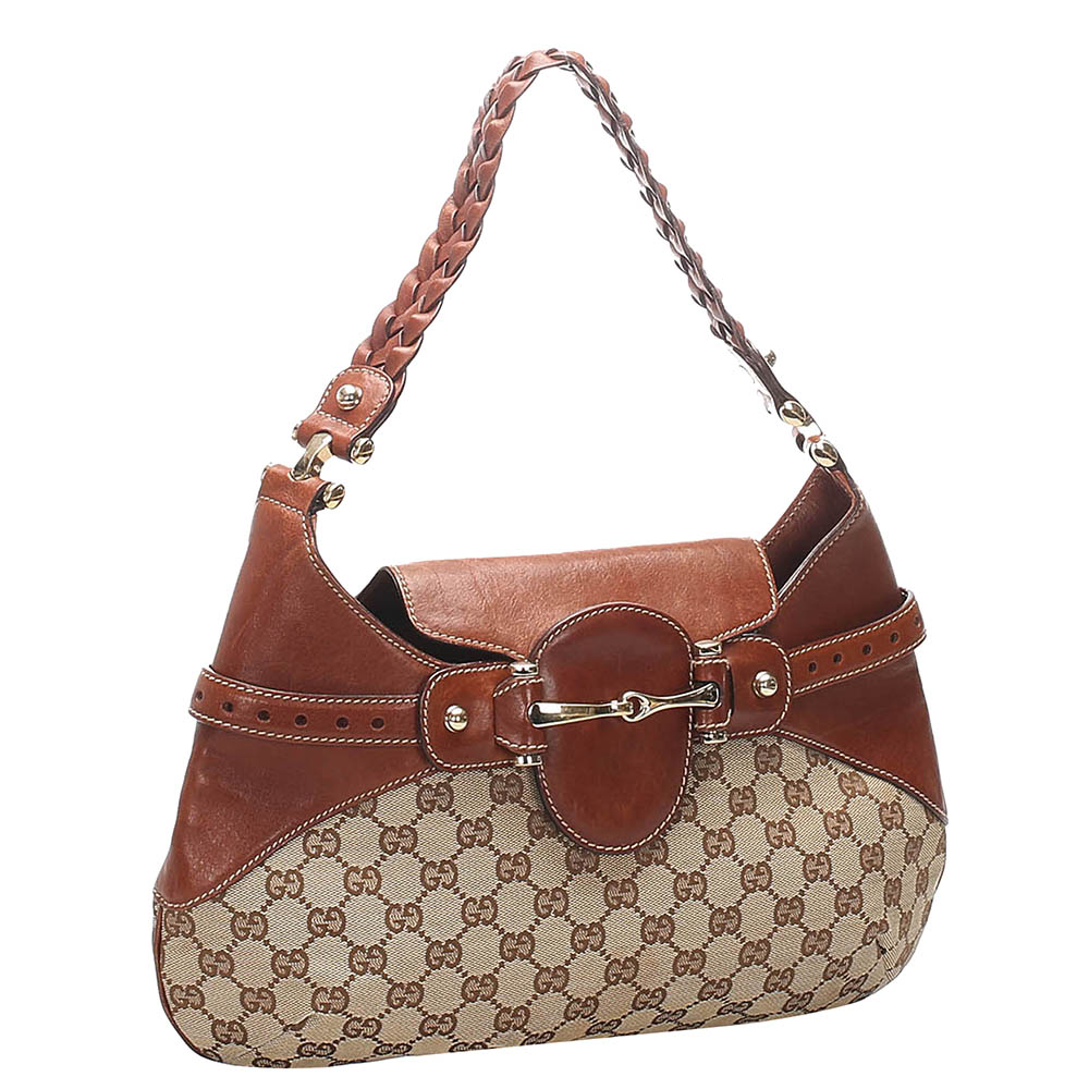 

Gucci Brown GG Canvas Horsebit Shoulder Bag, Beige