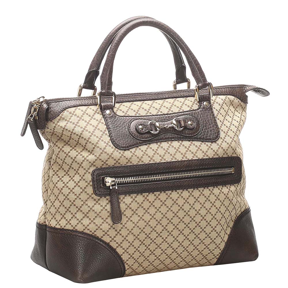 

Gucci Brown Diamante Horsebit Catherine Tote Bag, Beige