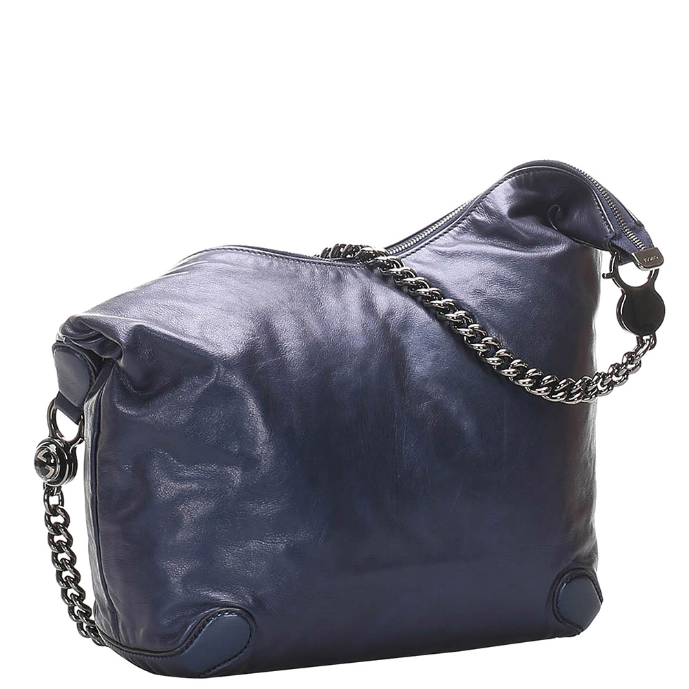 

Gucci Blue Leather Galaxy Chain Hobo Bag