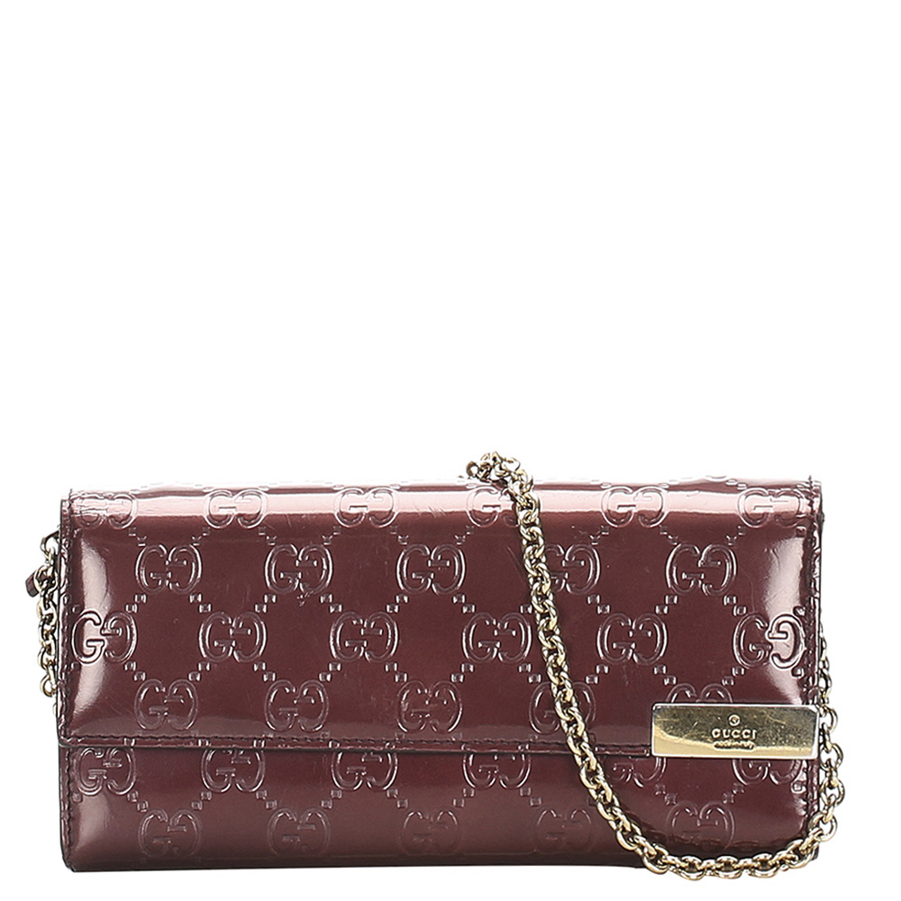 GUCCI RED PATENT LEATHER MICROGUCCISSIMA WALLET ON CHAIN BAG