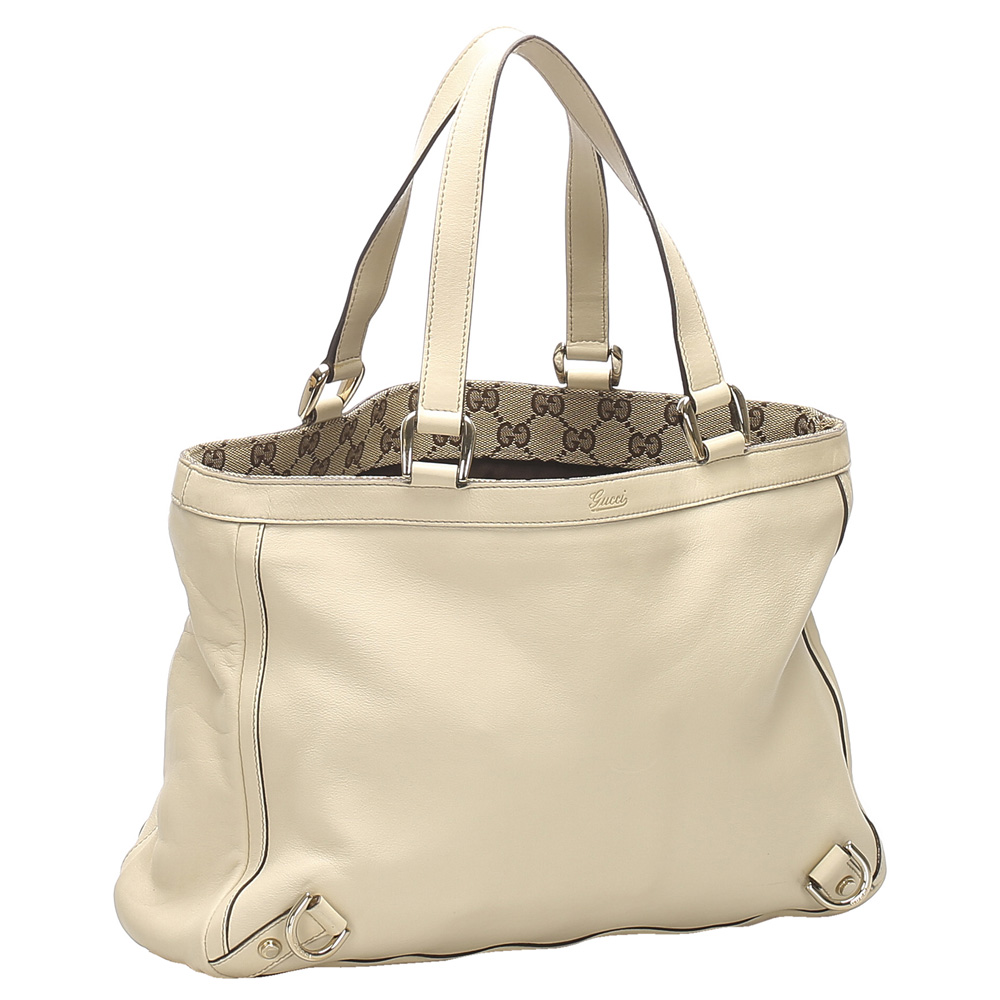 

Gucci White Leather Abbey D-Ring Tote Bag