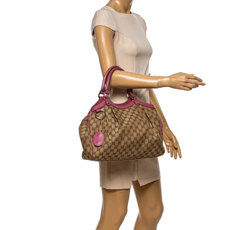 

Gucci Beige/Pink GG Canvas and Leather Medium Sukey Tote