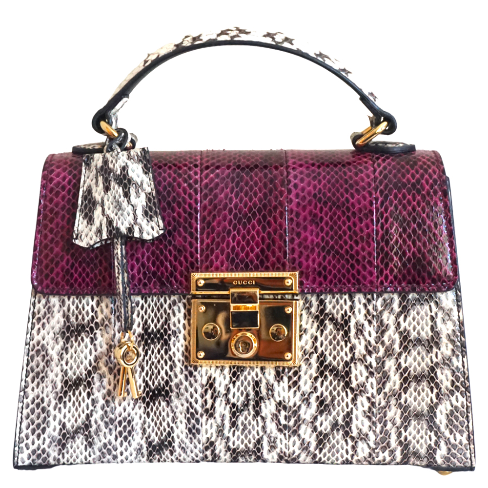 

Gucci Purple/White Snakeskin Leather Small Osiride Top Handle Bag