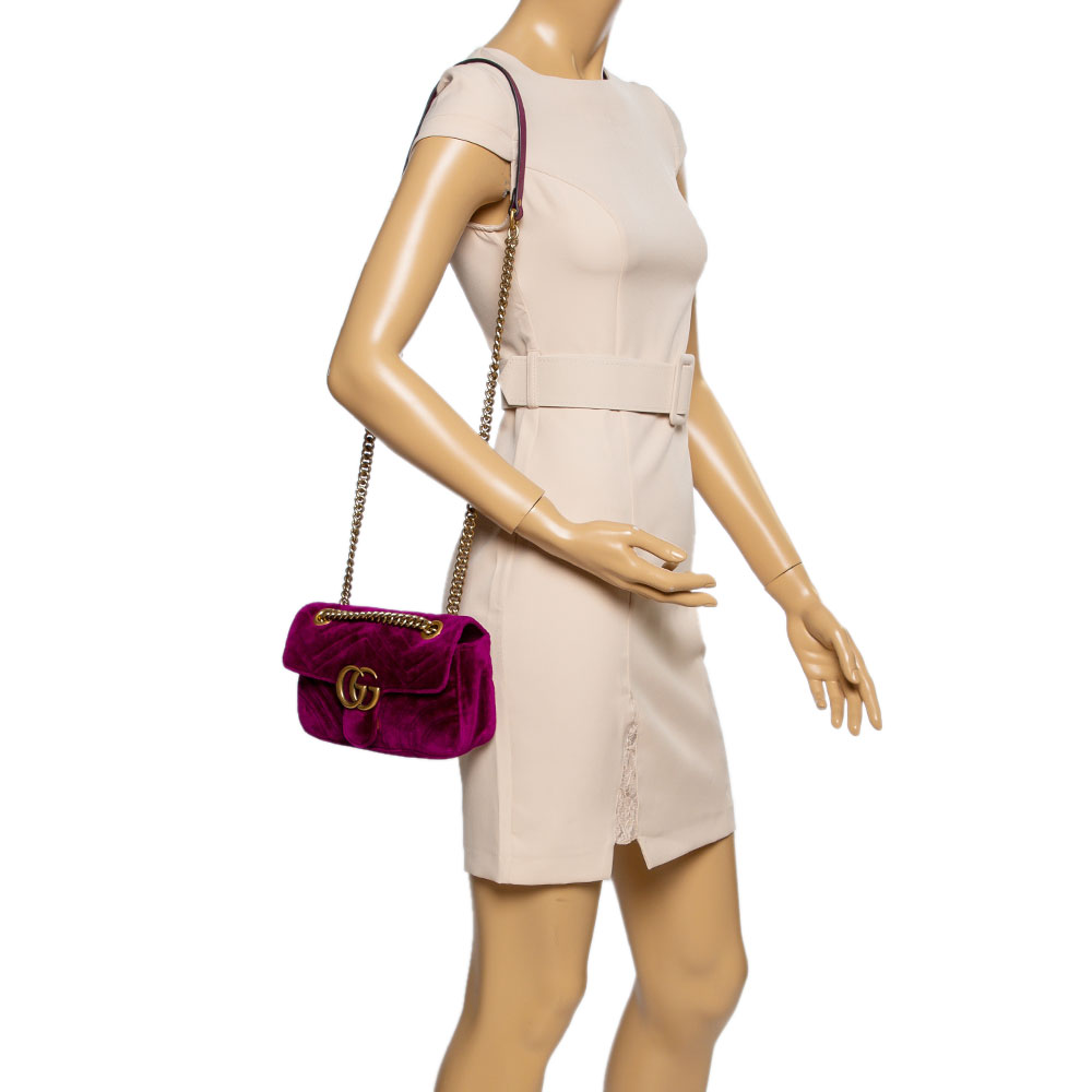 

Gucci Purple Velvet Small GG Marmont Shoulder Bag