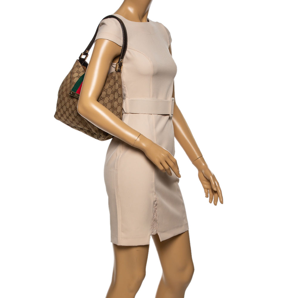 

Gucci Beige/Brown GG Canvas and Leather New Ladies Web Hobo