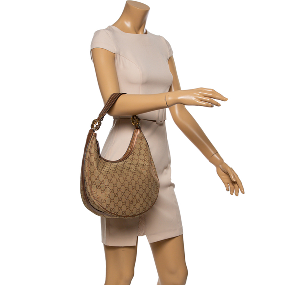 

Gucci Beige/Bronze GG Canvas and Leather GG Twins Medium Hobo