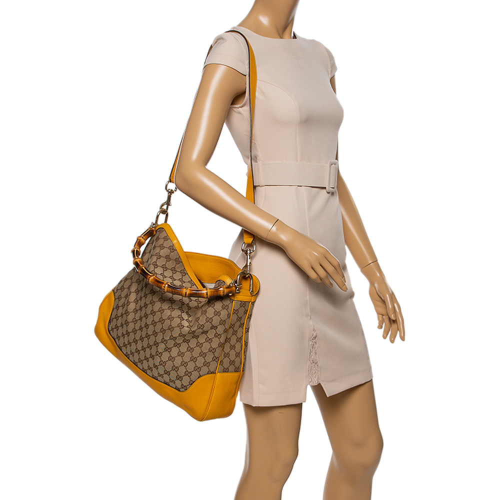 

Gucci Beige/Yellow GG Canvas and Leather Bamboo Diana Shoulder Bag