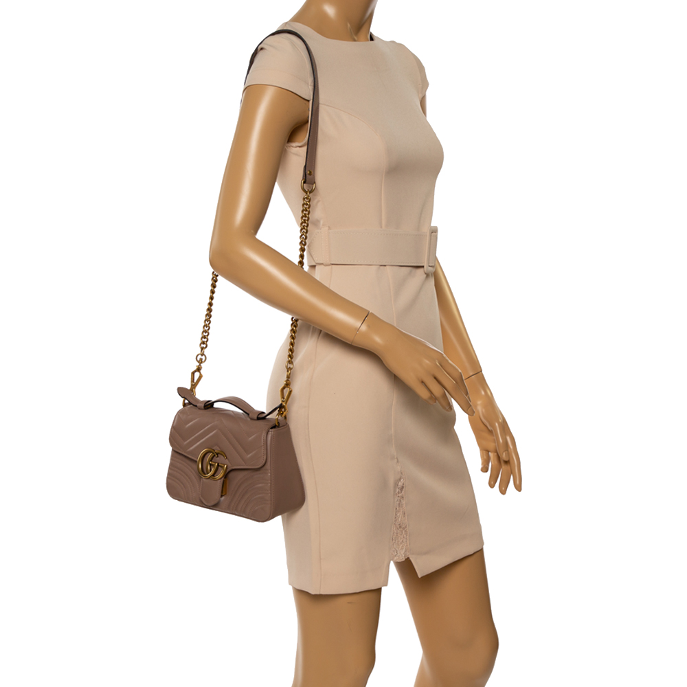

Gucci Old Rose Leather Mini GG Marmont Top Handle Bag, Pink