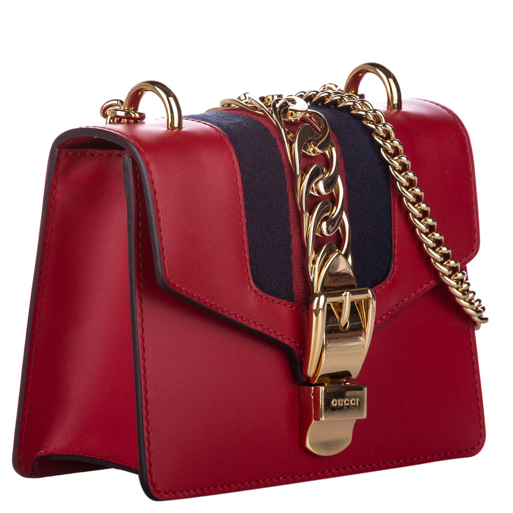 

Gucci Red Leather Sylvie Chain Mini Bag, Multicolor