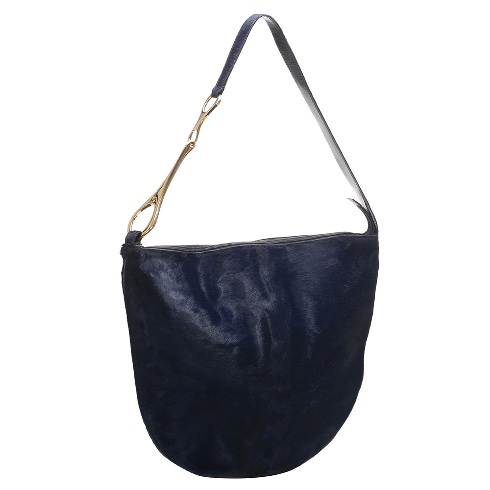 

Gucci Blue Nylon Vintage Horsebit Pony hair Bag
