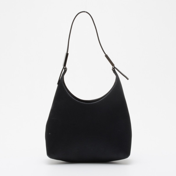 مملوكة مسبقًا Gucci Black Satin Small Hobo With Leather Strap