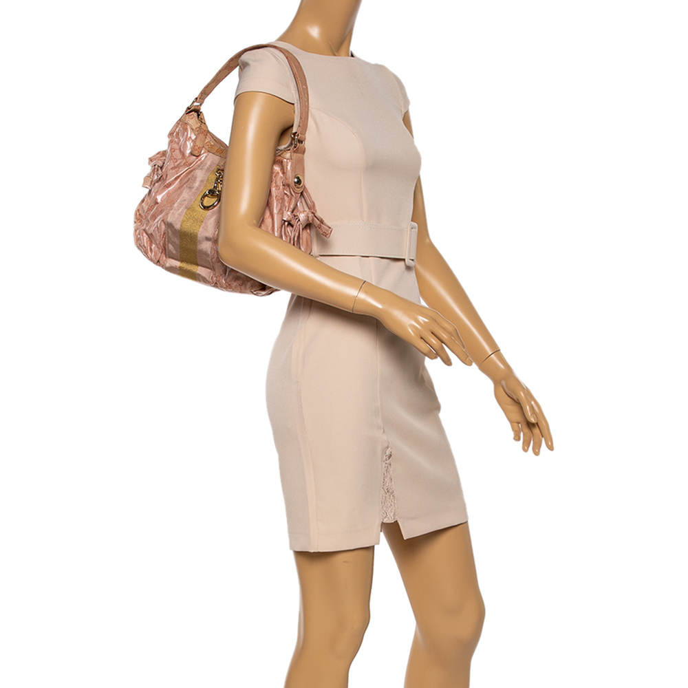 

Gucci Blush Pink GG Crystal Canvas Web Stripe Hobo