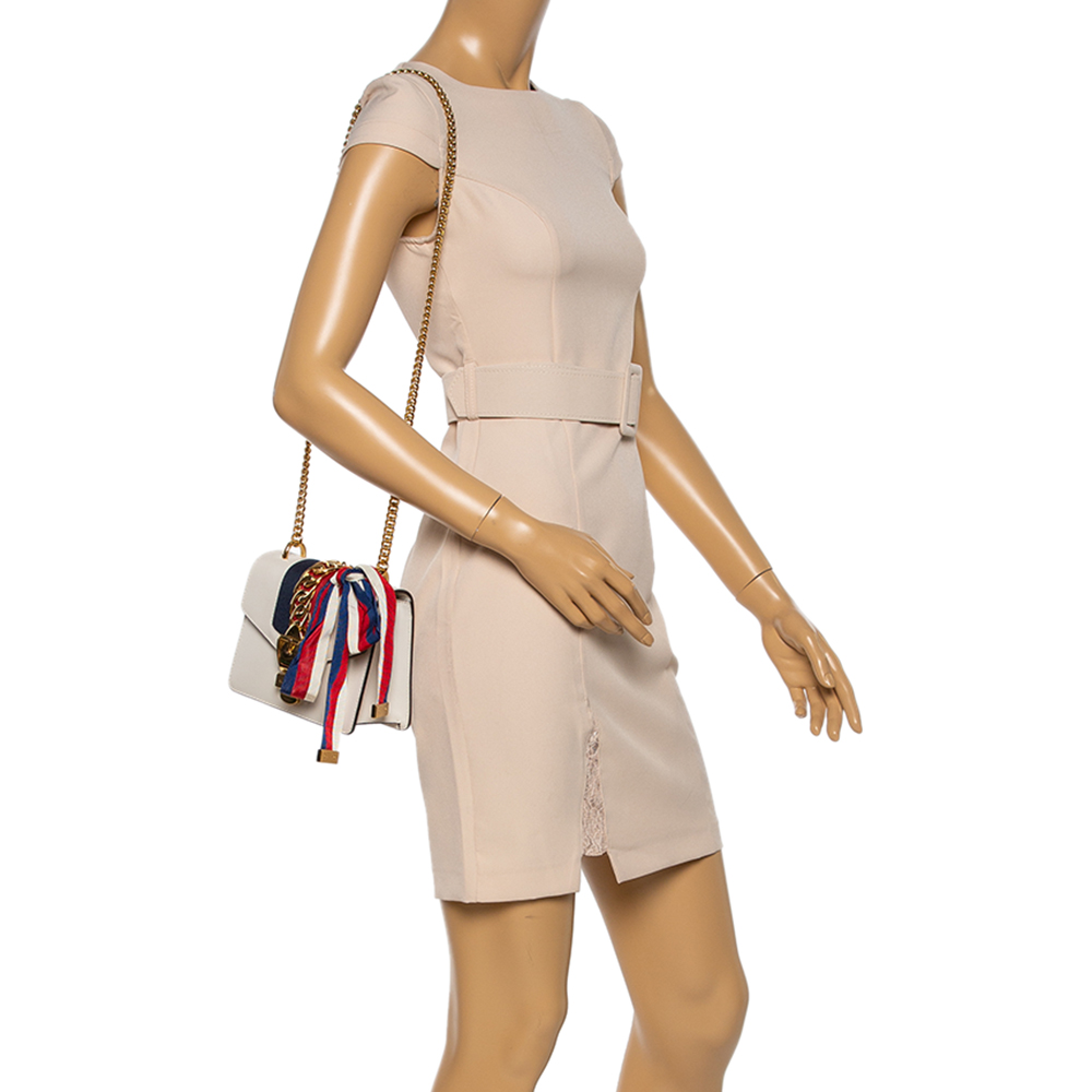 

Gucci Off White Leather Mini Web Chain Sylvie Shoulder Bag