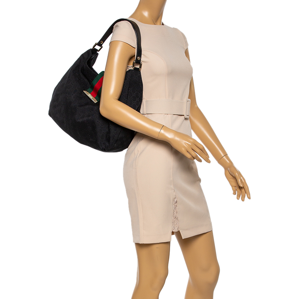 

Gucci Black GG Canvas Large New Ladies Web Hobo